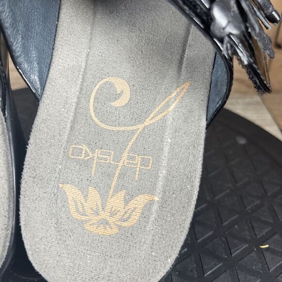 Dansko Womens Size 6.5-7 Donna Flower Black Leather Sandals Slip On Adjustable - Picture 7 of 11